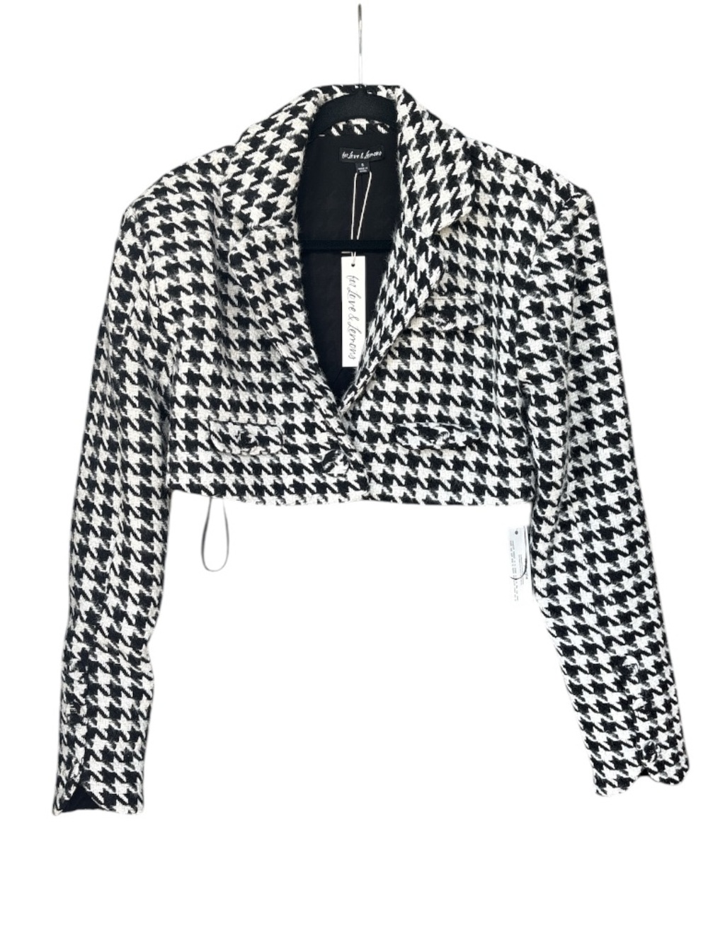 NWT for love and lemons Cropped Houndstooth Jacket - Black & White